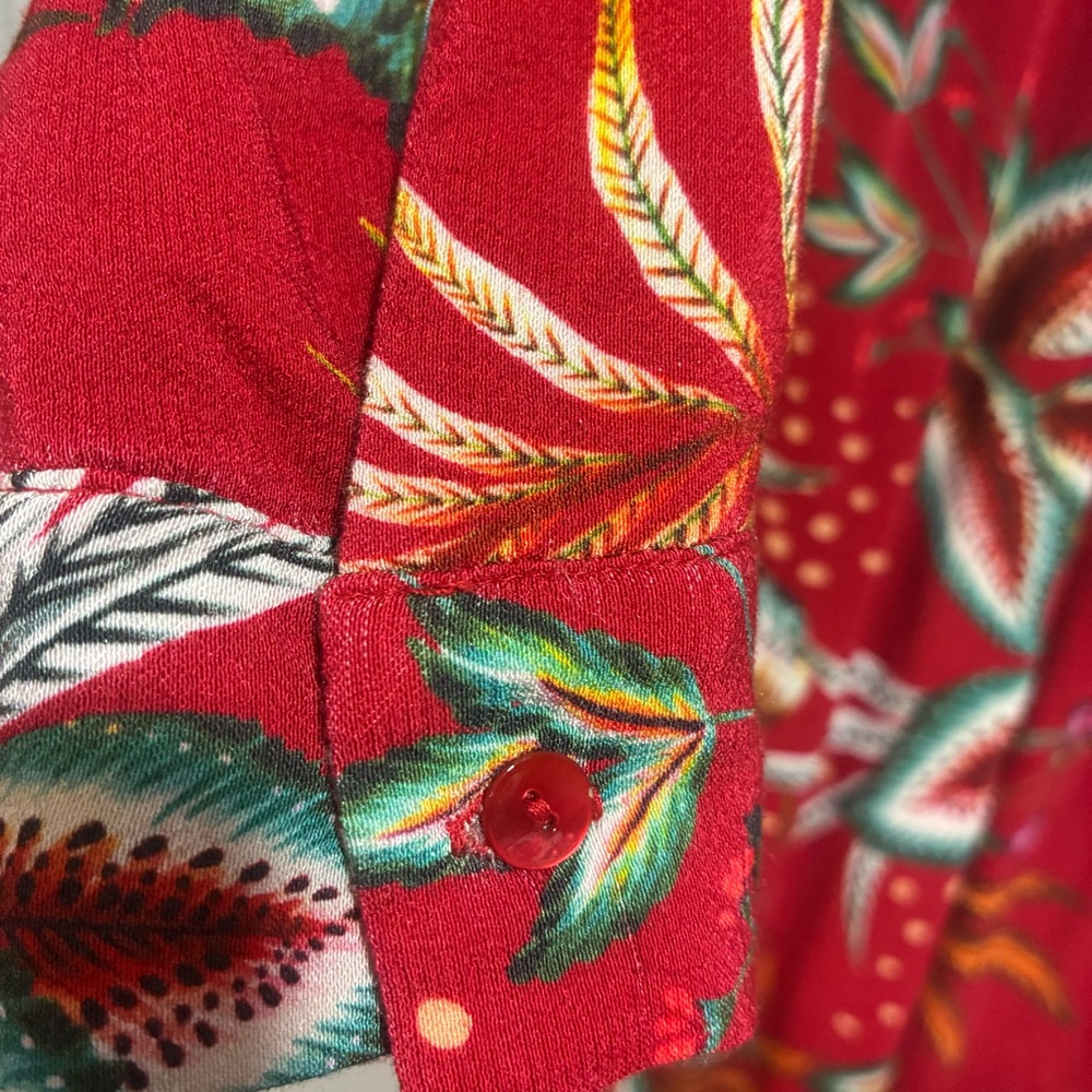 Farm Rio Jumpsuit Women Size XS Elegant Red Floral V-neck long sleeves waterfall - Picture 4 of 13